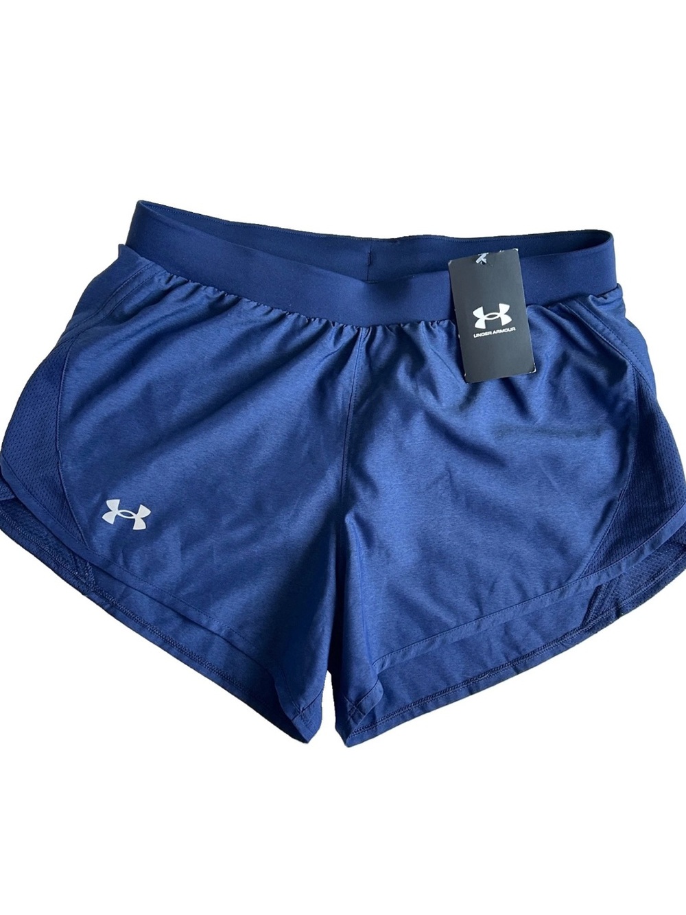 SALE! UNDER ARMOUR Women's Fly By 2.0 Shorts Navy Blue Loose Fit Logo SP